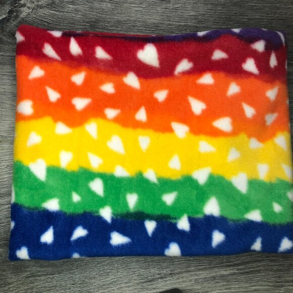 rainbow & hearts gaiter neck warmer fleece Scarf Tube Earmuff Gator Cowl pride - Picture 1 of 10